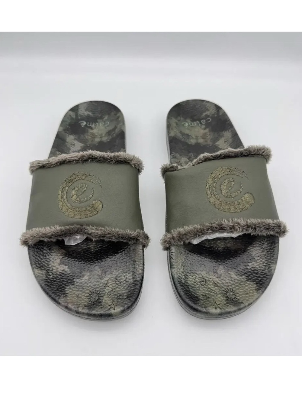 Johnny Was CALME Slide Sandals Women’s Space Camo Leather Green